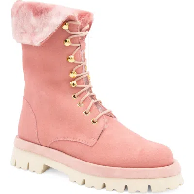 Valentina Rangoni Folgore Faux Fur Platform Combat Boot In Rosa Velour