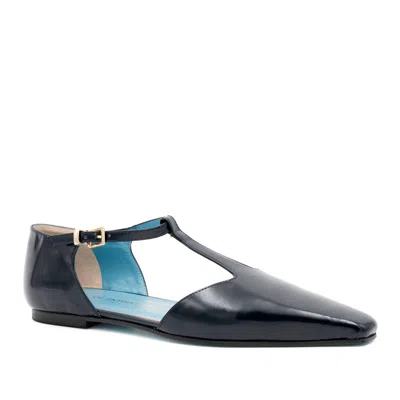 Valentina Rangoni Women's Blue Grandine T Strap Flat - Navy Mousse Calf