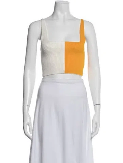 Pre-owned Valentine Witmeur Lab Colorblock Pattern Square Neckline Crop Top In Yellow