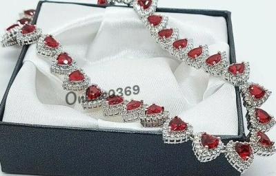 Pre-owned Valentine Women's Day Gift 29ct Heart Ruby & Cubic Zirconia Ladies Halo Tennis Necklace In Pink