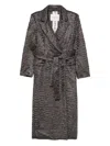 Valentini 1972 Textured Ecofur Long Coat With Self-tie Belt In Gray