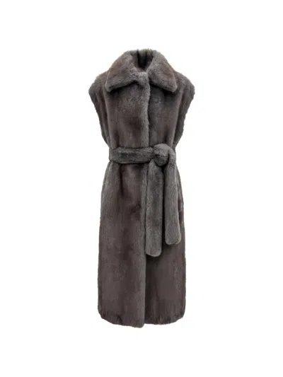 Valentini 1972 Belted Sleeveless Coat In Brown