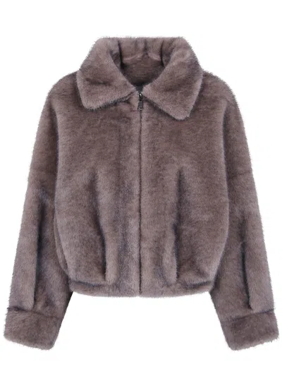 Valentini 1972 Faux-fur Zip-up Jacket In Gray