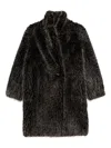 Valentini 1972 Brown Faux Fur Overcoat With Relaxed Silhouette In Black