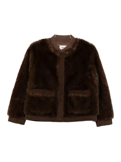 VALENTINI 1972 BROWN BOMBER JACKET WITH RIBBED TRIM
