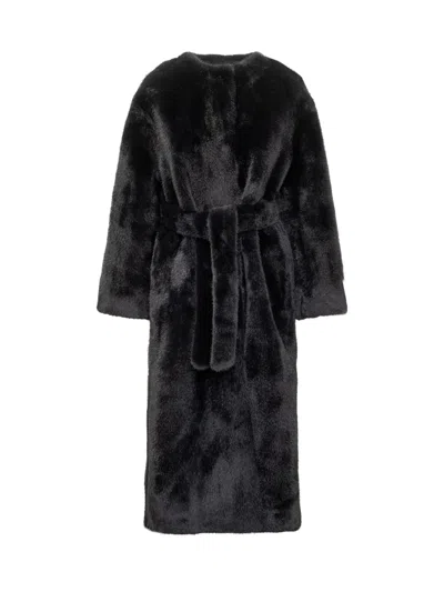 Valentini 1972 Chic Long Jacket With Belt In Navy