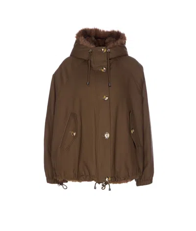 Valentini 1972 Faux-fur Collar Drawstring Jacket In Green