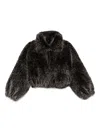 Valentini 1972 Brown Faux Fur Jacket With High Collar In Black