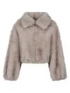 Valentini 1972 Eco-friendly Faux Fur Cropped Bomber Jacket In Neutral