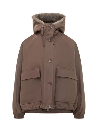 Valentini 1972 Eco Fur Parka Jacket In Toffee Slate