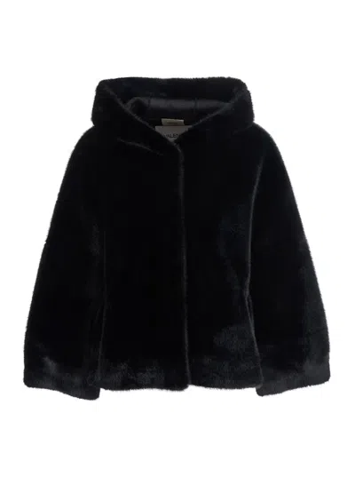 VALENTINI 1972 BLACK JACKET WITH FIXED HOOD IN FAUX FUR WOMAN