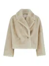 VALENTINI 1972 BEIGE CROPPED SINGLE-BREASTED JACKET WITH NOTCHED REVERS IN ECOFUR WOMAN