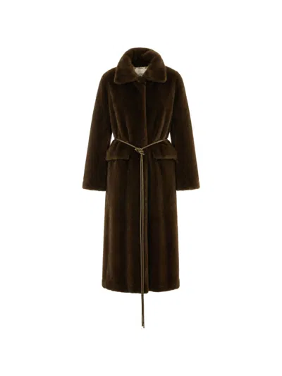 Valentini 1972 Faux Fur Coat With Belt In Brown