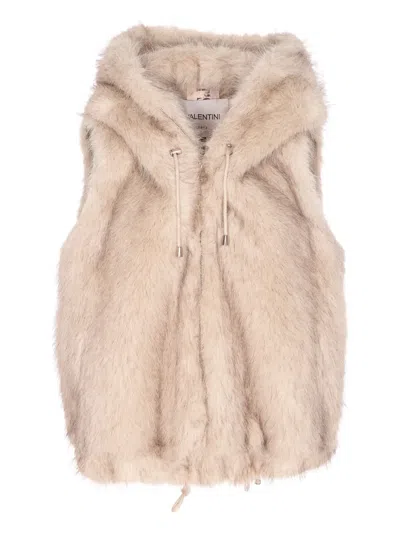 Valentini 1972 Faux-fur Hooded Vest In Neutral