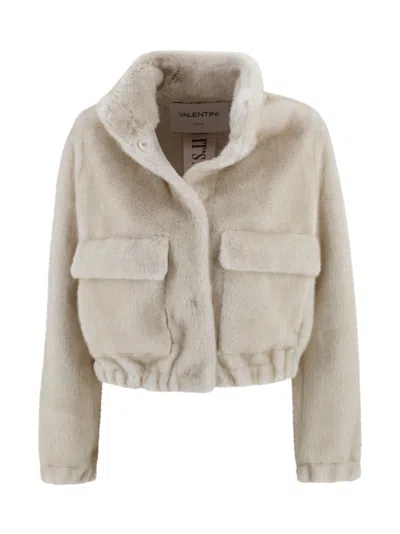 Valentini 1972 Faux Fur Jacket With High Collar. In Neutral