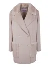 Valentini 1972 Faux-fur Trim Double-breasted Coat In Neutral
