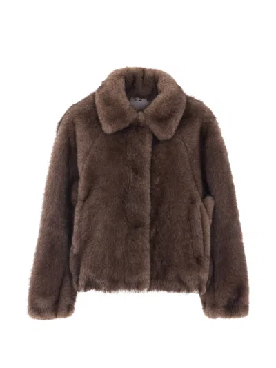 Valentini 1972 Faux-fur Collar Jacket In Brown