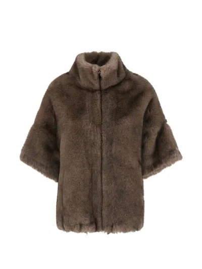 Valentini 1972 Faux-fur Funnel-neck Coat In Brown