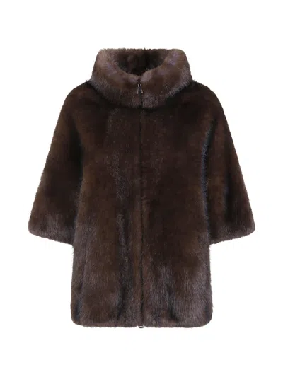 Valentini 1972 Faux-fur Funnel-neck Coat In Brown