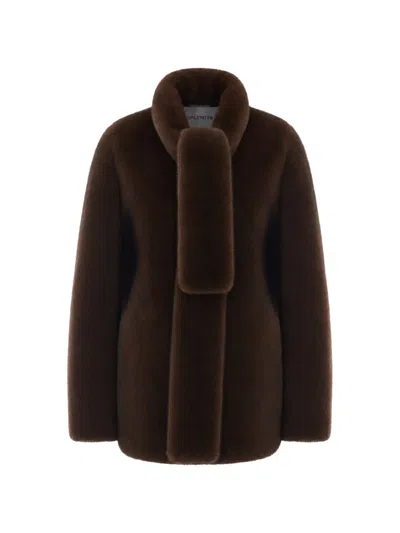 Valentini 1972 Faux-fur Funnel-neck Jacket In Brown