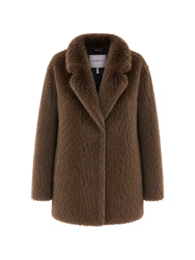 Valentini 1972 Faux-fur Notched-lapels Coat In Brown