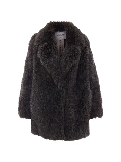 Valentini 1972 Faux-fur Notch-lapel Coat In Grey