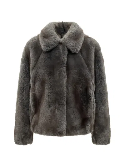 Valentini 1972 Faux-fur Shirt-collar Jacket In Gray