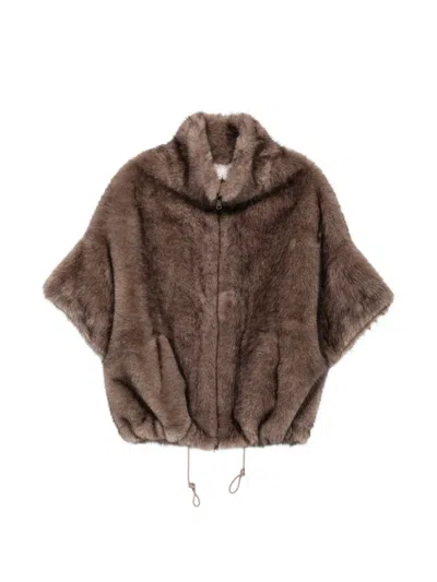 Valentini 1972 Faux-fur Short-sleeve Coat In Brown