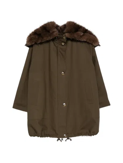 Valentini 1972 Faux-fur Trim Drawstring Coat In Brown