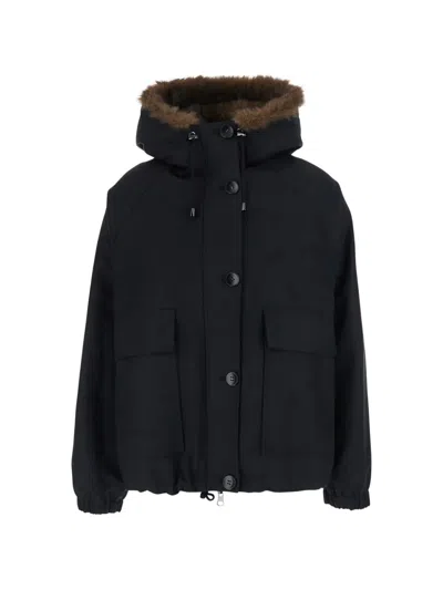 Valentini 1972 Faux-fur Trim Hooded Jacket In Black