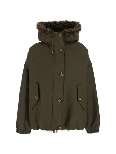Valentini 1972 Faux-fur Trim Hooded Jacket In Brown
