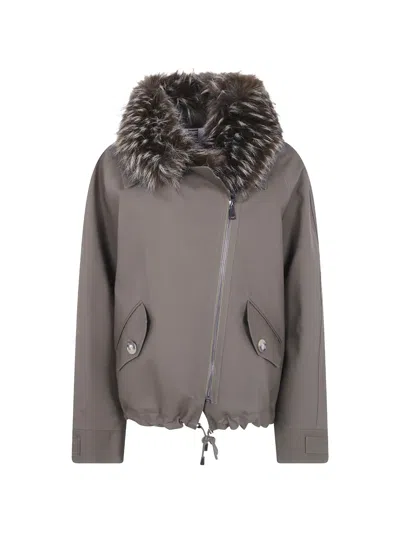 Valentini 1972 Faux-fur Trim Zip-up Jacket In Gray
