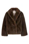 Valentini 1972 Plush Faux Fur Cropped Coat In Brown