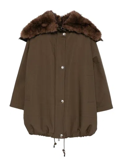 Valentini 1972 Faux-fur-trim Hooded Coat In Green