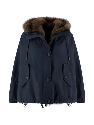 Valentini 1972 Parka With Hood And Faux Fur Lining. In Blue