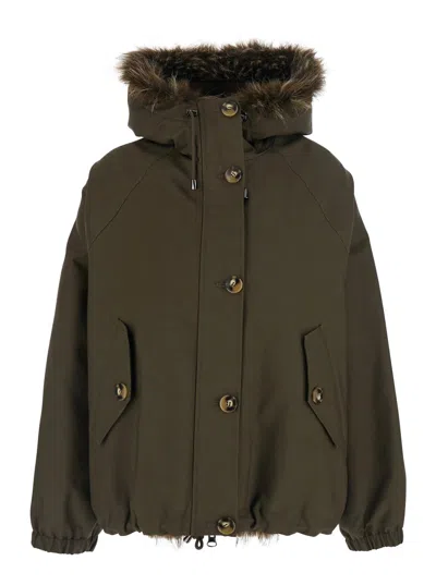 Valentini 1972 Faux-fur Trim Hooded Jacket In Brown