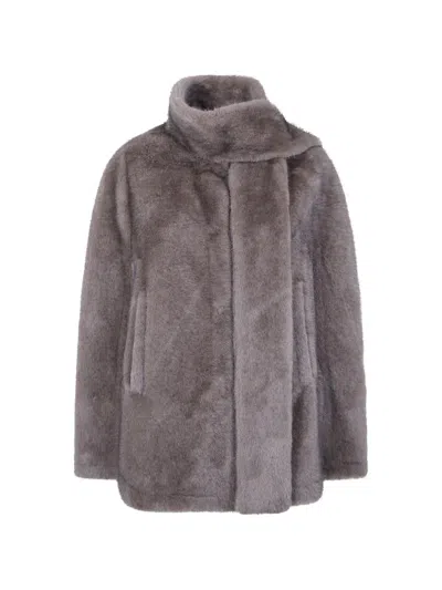 Valentini 1972 Scarf-detail Faux-fur Coat In Gray