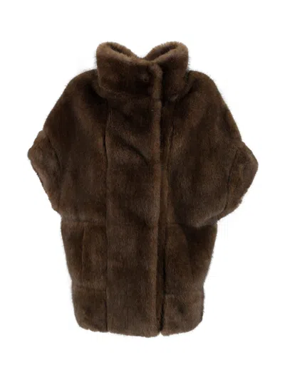 Valentini 1972 Semi-sleeveless Jacket In Faux Mink Fur. In Brown