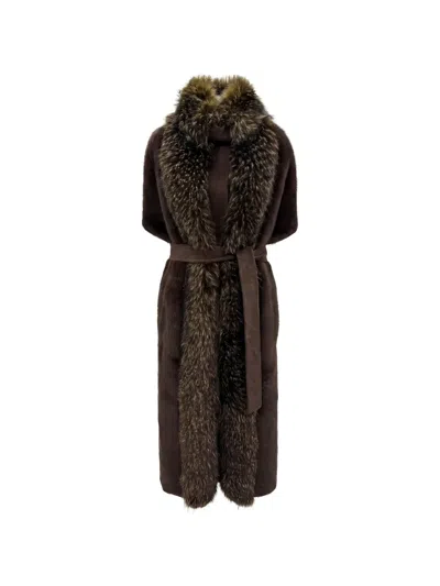 Valentini 1972 Short-sleeved Belted Coat In Brown