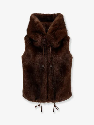 Valentini 1972 Sleeveless Faux Fur Jacket In Brown