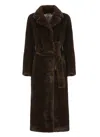 Valentini 1972 Brown Coat With Waist Belt In Faux Fur Woman In Brown