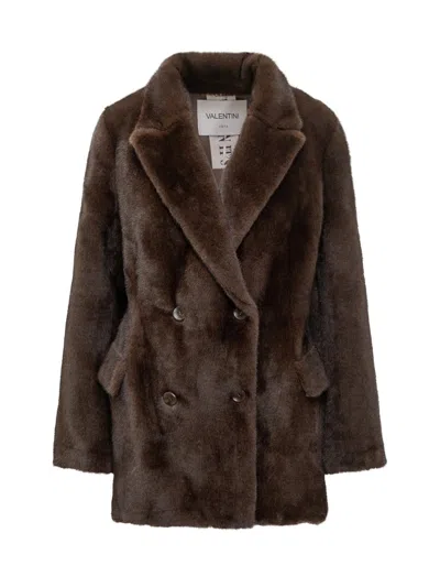 Valentini 1972 Valentini Women's Eco Fur Double-breasted Coat In Brown