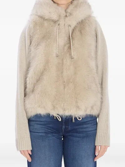 Valentini Hooded Zip-fastening Fur-effect Jacket In Neutral