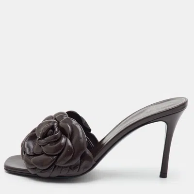 Pre-owned Valentino Garavani 03 Rose Edition Atelier Size 37 Brown Leather Slide Sandals