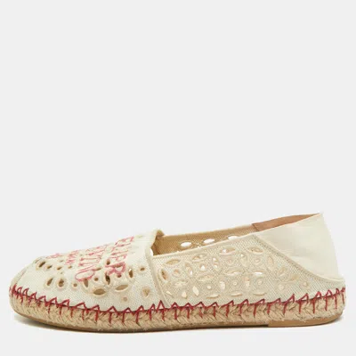 Pre-owned Valentino Garavani 03 Rose Edition Atelier Size 37.5 Cream Canvas Espadrille Flats