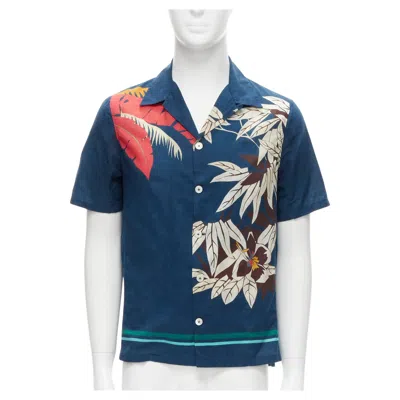 Pre-owned Valentino 100% Cotton Blue Hawaiian Floral Print Button Down Shirt Eu37 Xs