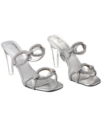 Pre-owned Valentino Garavani Valentino 100 Leather & Vinyl Sandal (authentic Pre-loved) In Silver