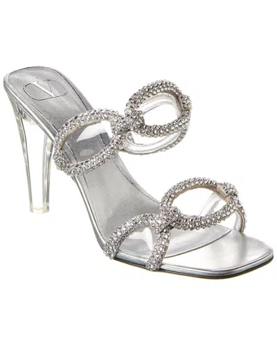 Valentino Garavani 100 Leather & Vinyl Sandal In Silver