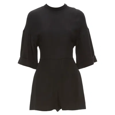 Pre-owned Valentino 100% Silk Black Bell Half Sleeve Wide Leg Crew Neck Playsuit It38 Xs
