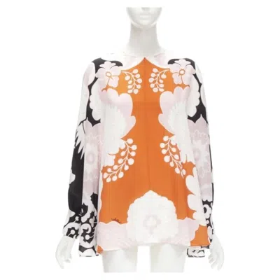 Pre-owned Valentino 100% Silk Orange Pink Black Floral Print Blouse Shirt It36 Xs